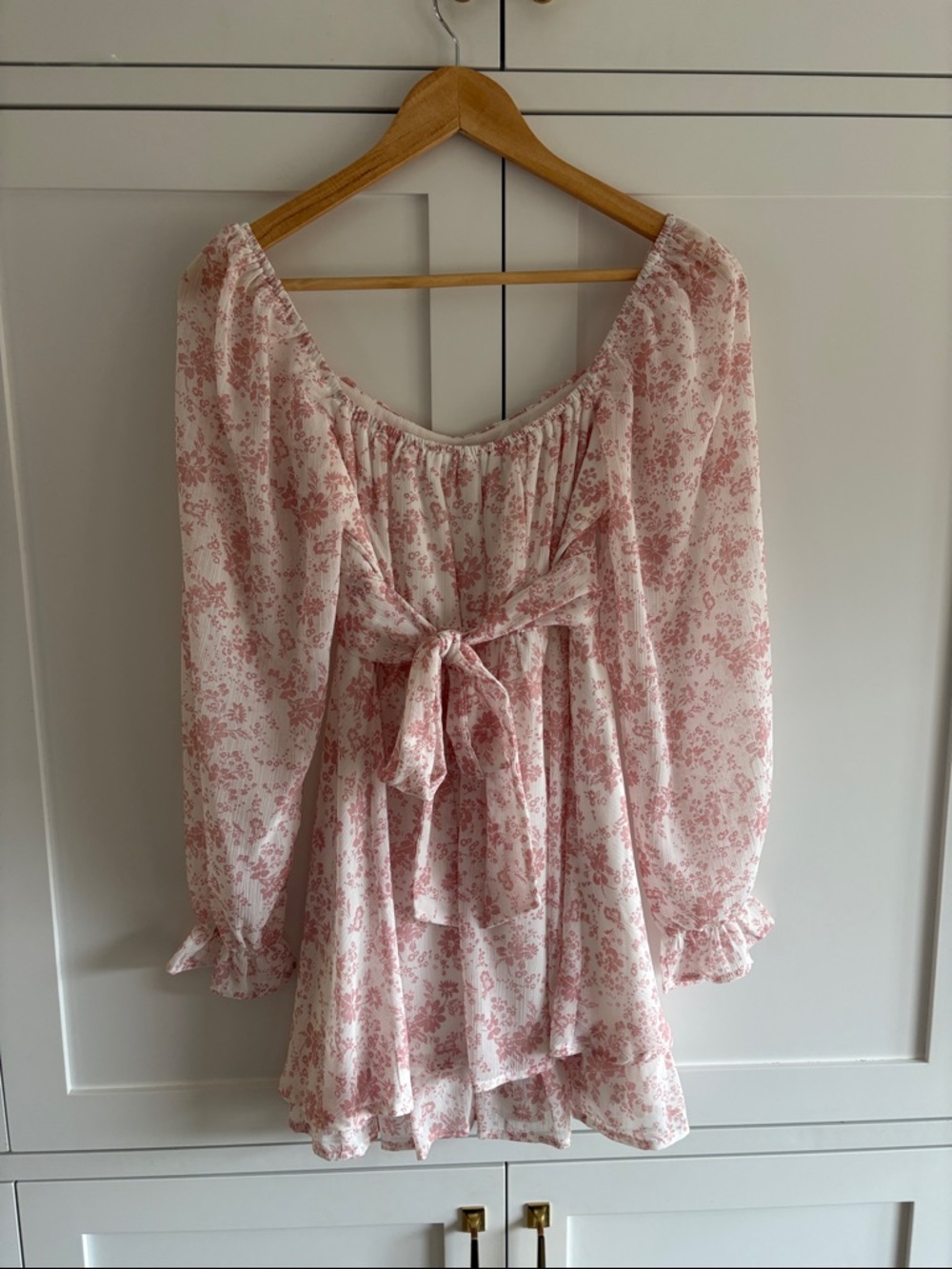 Thirty Thirty Pink Floral Long Sleeve Mini Babydoll Dress Size small (note) - Picture 2 of 10